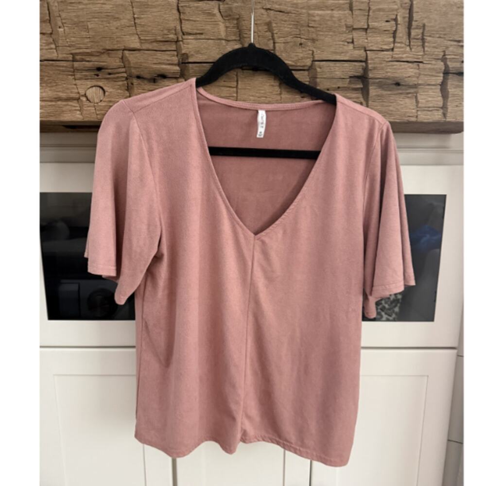 Z Supply Suede Feel V-Neck Tee Sz XS Terracotta Rust Short Sleeve Soft Top